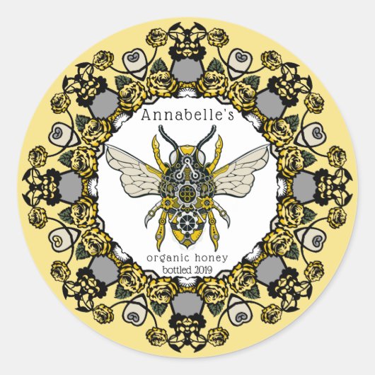Victoriaans Steampunk Bee Honey Label (Voorkant)