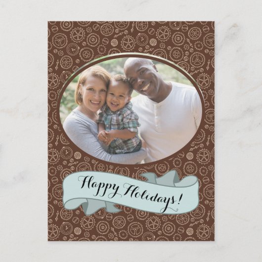 Victoriaans Steampunk Brown & White Gears Tekening Briefkaart (Voorkant)