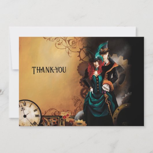 Victoriaans Steampunk bruiloft Bedankkaart (Voorkant)