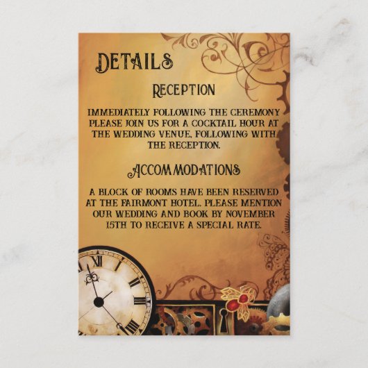 Victoriaans Steampunk bruiloft Informatiekaartje (Voorkant)