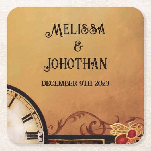 Victoriaans Steampunk bruiloft Kartonnen Onderzetters (Voorkant)