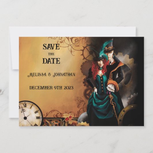 Victoriaans Steampunk bruiloft Save The Date (Voorkant)