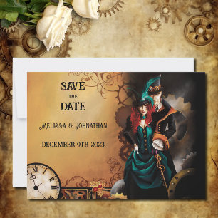 Victoriaans Steampunk bruiloft Save The Date