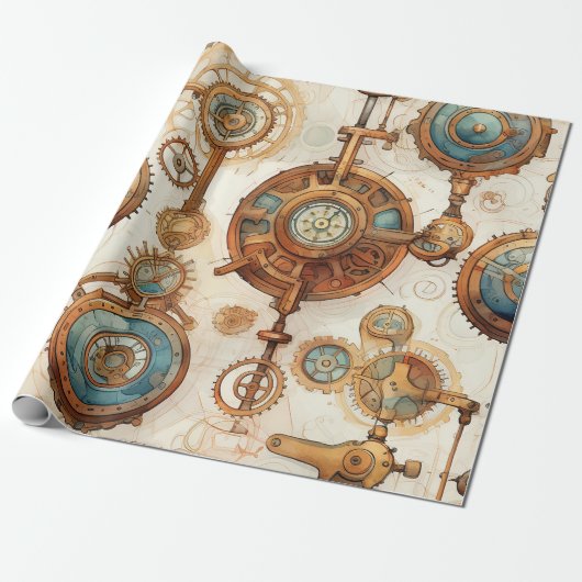 Victoriaans steampunk cadeaupapier (Uitgerold)