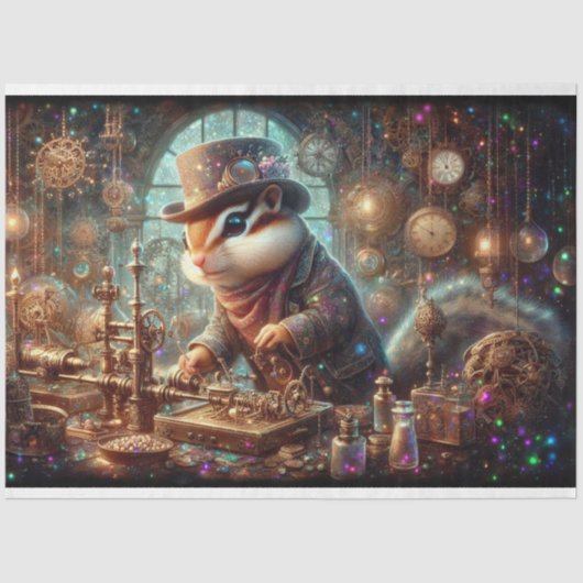 Victoriaans Steampunk Chipmunk Uitvinder Decoupage Tissuepapier (Voorkant)