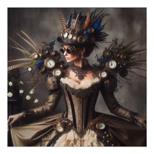  Victoriaans Steampunk Clockwork Time Lady Foto Afdruk (Voorkant)