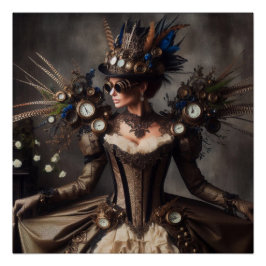  Victoriaans Steampunk Clockwork Time Lady Perfect Poster