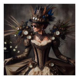 Victoriaans Steampunk Clockwork Time Lady Perfect Poster