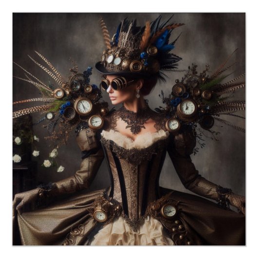 Victoriaans Steampunk Clockwork Time Lady Perfect Poster (Voorkant)