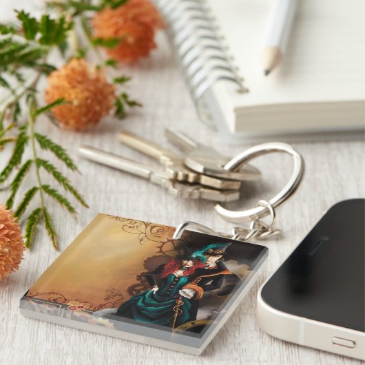 Victoriaans Steampunk Couple Sleutelhanger (Voorkant Rechts)