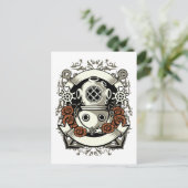 Victoriaans Steampunk diep Zee Diver Red Roses Briefkaart (Staand voorkant)