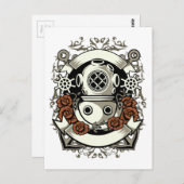 Victoriaans Steampunk diep Zee Diver Red Roses Briefkaart (Voorkant / Achterkant)