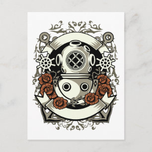 Victoriaans Steampunk diep Zee Diver Red Roses Briefkaart