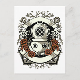 Victoriaans Steampunk diep Zee Diver Red Roses Briefkaart