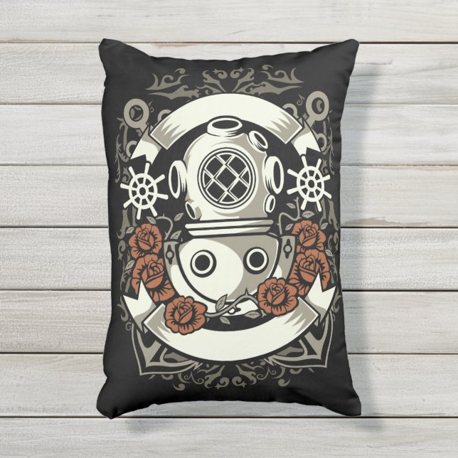 Victoriaans Steampunk diep Zee Diver Red Roses Buitenkussen (Voorkant (verticaal))