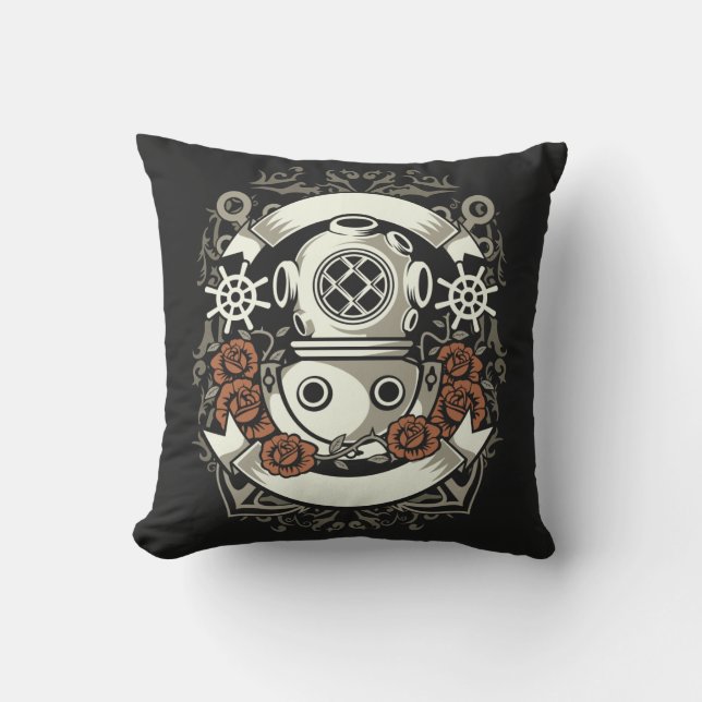 Victoriaans Steampunk diep Zee Diver Red Roses Buitenkussen (Voorkant)