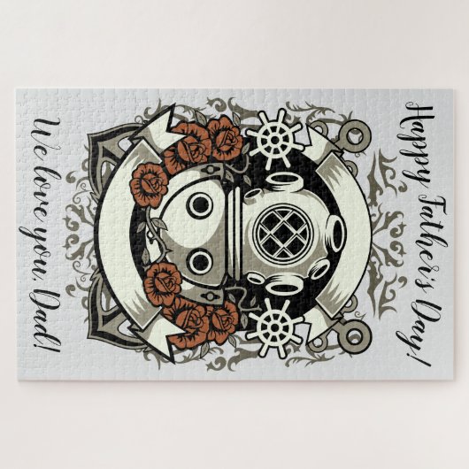 Victoriaans Steampunk diep Zee Diver Red Roses Legpuzzel (Horizontaal)