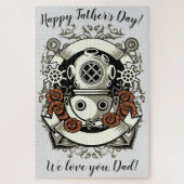 Victoriaans Steampunk diep Zee Diver Red Roses Legpuzzel (Verticaal)