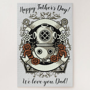 Victoriaans Steampunk diep Zee Diver Red Roses Legpuzzel