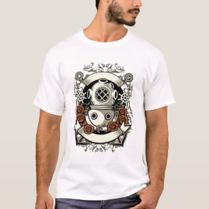 Victoriaans Steampunk diep Zee Diver Red Roses T-shirt
