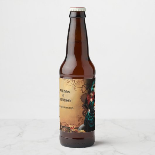 Victoriaans Steampunk Elegance bruiloft Bier Etiket (Voorkant)