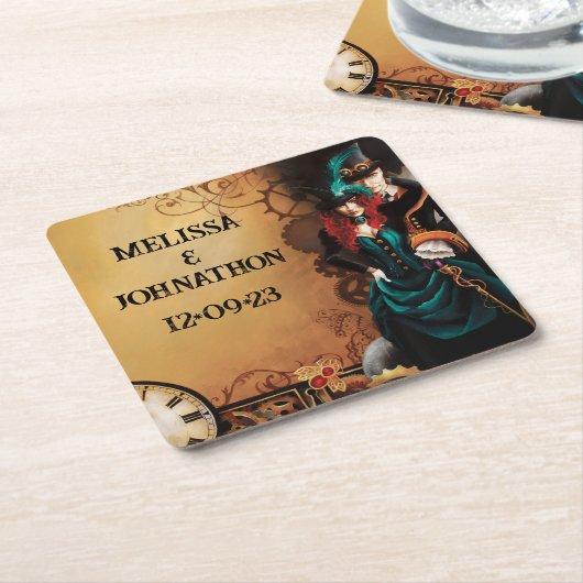 Victoriaans Steampunk Elegance bruiloft Kartonnen Onderzetters (Schuin)