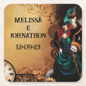 Victoriaans Steampunk Elegance bruiloft Kartonnen Onderzetters (Voorkant)