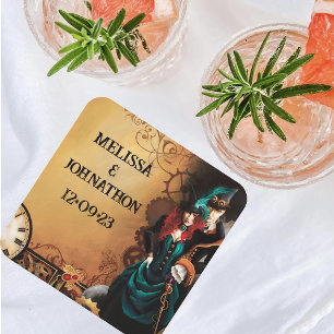 Victoriaans Steampunk Elegance bruiloft Kartonnen Onderzetters