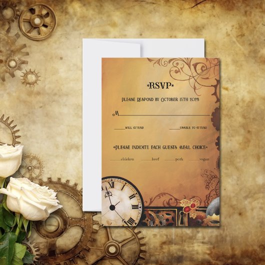 Victoriaans Steampunk Elegance bruiloft RSVP Kaartje