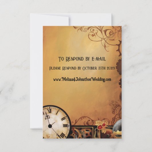 Victoriaans Steampunk Elegance bruiloft RSVP Kaartje (Achterkant)
