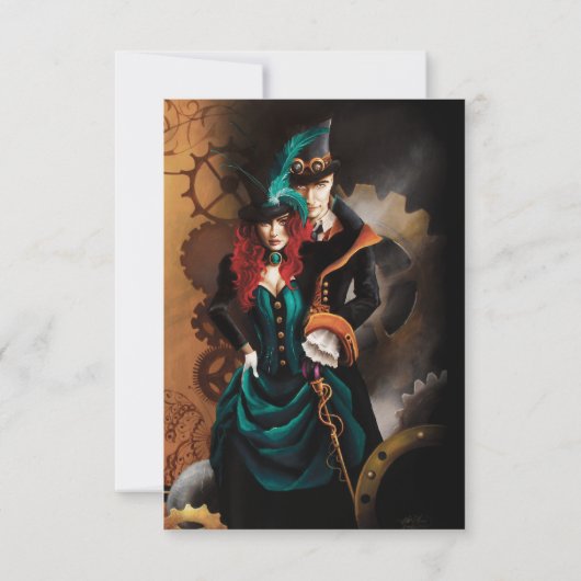Victoriaans Steampunk Elegance Paar RSVP Kaartje (Achterkant)