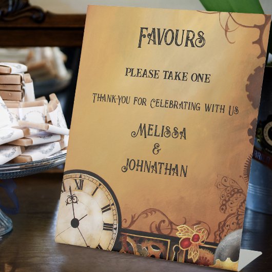 Victoriaans Steampunk Elegance Wedding Favors Reclamebord Met Voetstuk