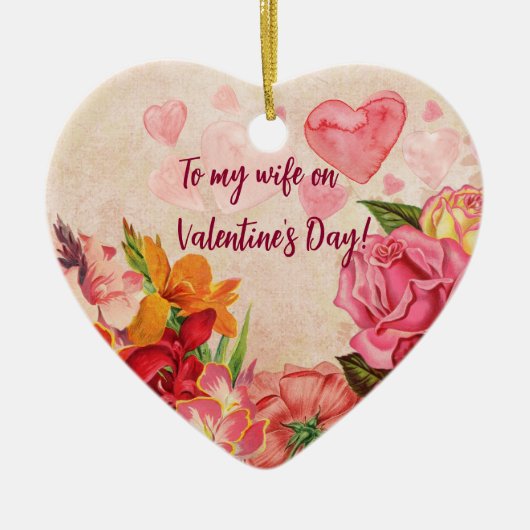 Victoriaans Steampunk Flowers Harten Valentijnsdag Keramisch Ornament (Voorkant)