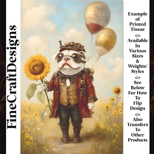 Victoriaans Steampunk Franse Bulldog AS8 Decoupage Tissuepapier