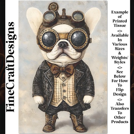 Victoriaans Steampunk Franse Bulldog AS8 Decoupage Tissuepapier