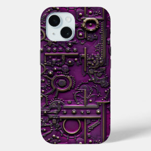 Victoriaans Steampunk Gear Amethist Paarse iPhone 15 Case