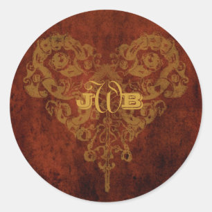 Victoriaans Steampunk Gears Heart Monogram Ronde Sticker