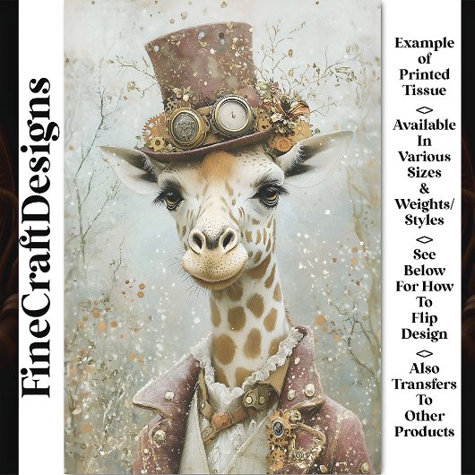 Victoriaans Steampunk Giraffe, Top Hat CA5 Decoupa Tissuepapier