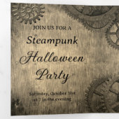 Victoriaans Steampunk Halloween Party Drieluik Uitnodiging (Binnenzijde eerst)