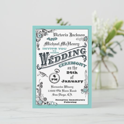 Victoriaans Steampunk huwelijksuitnodigingen Kaart (Staand voorkant)