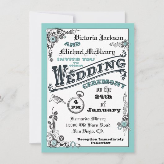 Victoriaans Steampunk huwelijksuitnodigingen Kaart (Voorkant)