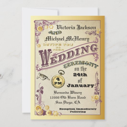 Victoriaans Steampunk huwelijksuitnodigingen Kaart (Voorkant)