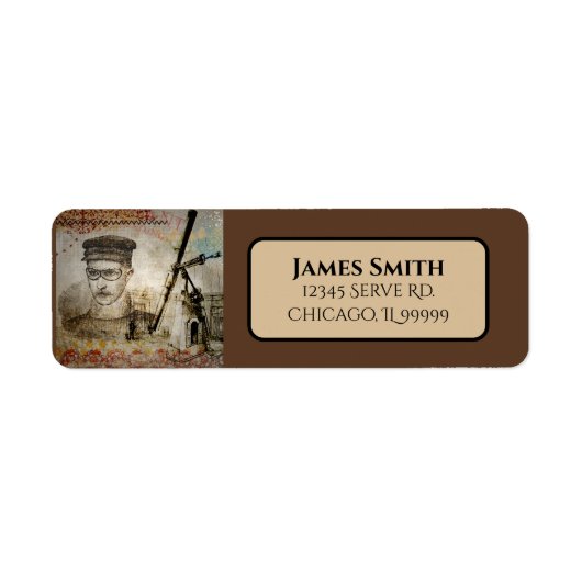 Victoriaans Steampunk Inventor Scientist Telescope Etiket (Voorkant)