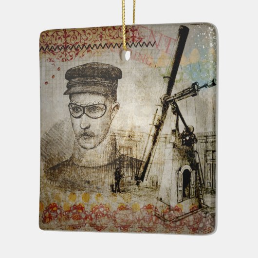 Victoriaans Steampunk Inventor Scientist Telescope Keramisch Ornament (Links)