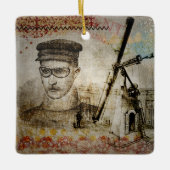 Victoriaans Steampunk Inventor Scientist Telescope Keramisch Ornament (Voorkant)