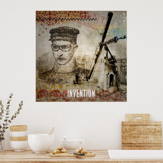 Victoriaans Steampunk Inventor Scientist Telescope Poster (Keuken)