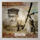 Victoriaans Steampunk Inventor Scientist Telescope Poster (Voorkant)