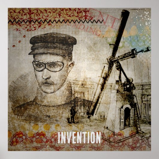Victoriaans Steampunk Inventor Scientist Telescope Poster (Voorkant)