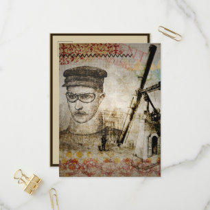 Victoriaans Steampunk Inventor Scientist Telescope Uitnodiging Briefkaart