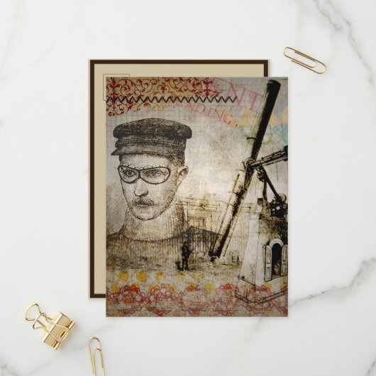 Victoriaans Steampunk Inventor Scientist Telescope Uitnodiging Briefkaart (Voorkant / Achterkant in situ)